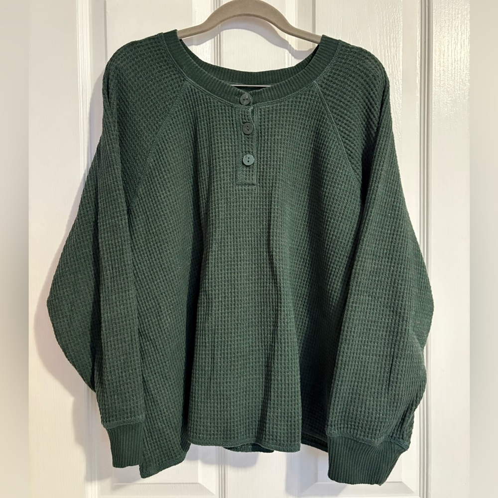 Old Navy Forest Green Waffle Knit Top